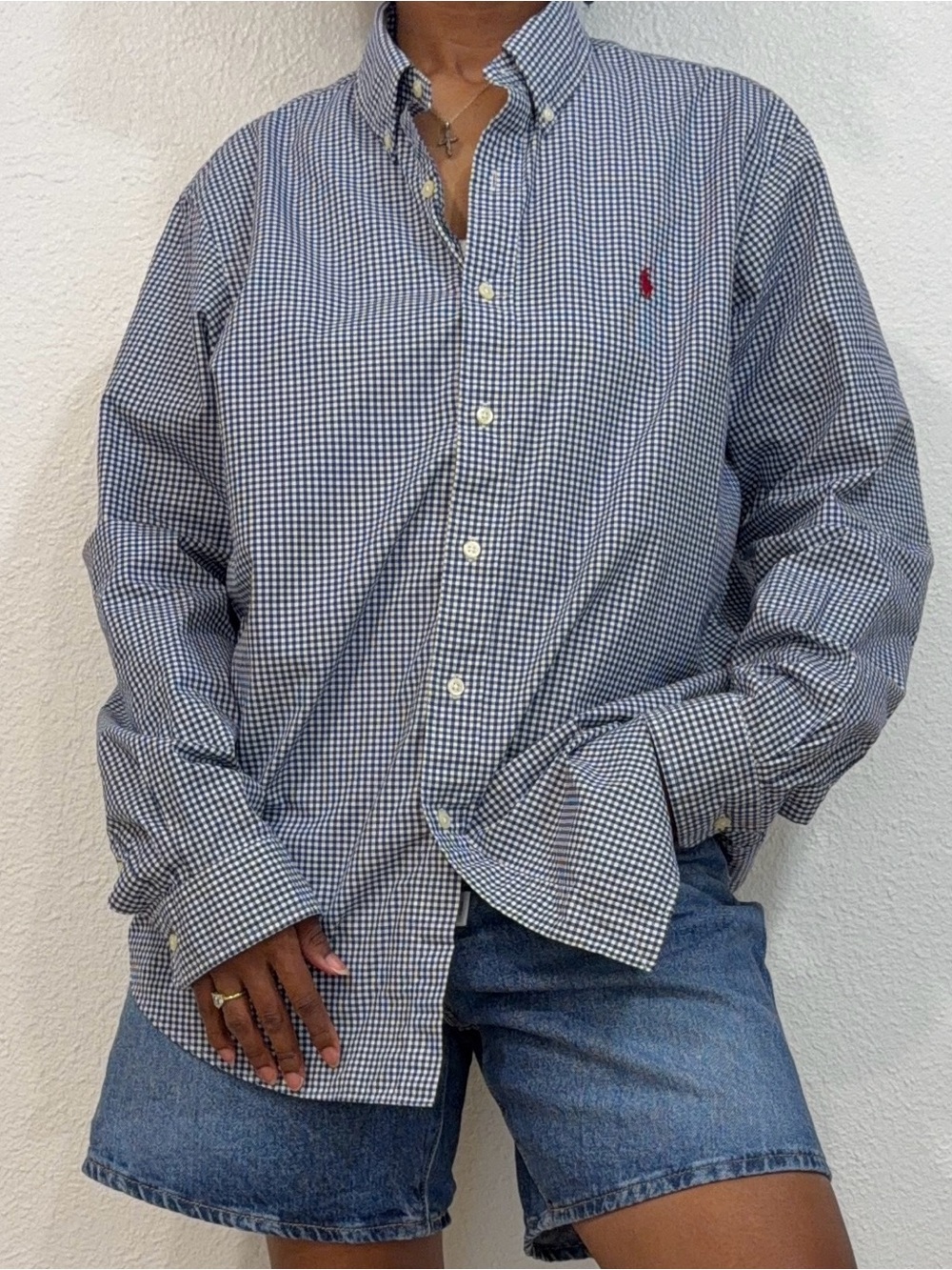 Polo by Ralph Lauren Navy and White Micro Gingham Button-Down Shirt
